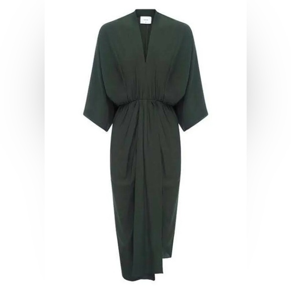 SHEIKE Fortress Olive Green Kimono Sleeve Draped Wedding Evening Midi Dress - Picture 3 of 15